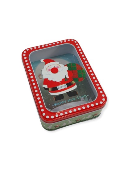 Χριστουγεννιάτικο κουτί μεταλλικό με Άγ.Βασίλη σάκο και διαφάνεια 13x18x5,5cm