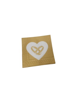Χαρτοπετσέτα γάμου καρδιά με βέρες χρυσή 33 x 33cm (20 τεμ.)