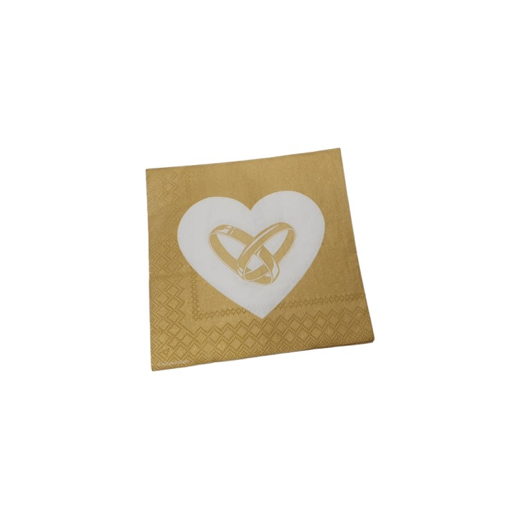 Χαρτοπετσέτα γάμου καρδιά με βέρες χρυσή 33 x 33cm (20 τεμ.)