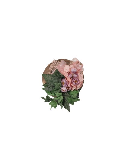 Στεφάνι-τελάρο ξύλινο με λουλούδια ροζ-λιλά 21cm