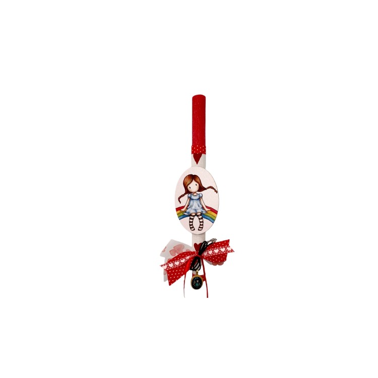 Πασχαλινή λαμπάδα κοριτσάκι πάνω σε ουράνιο τόξο με κόσμημα