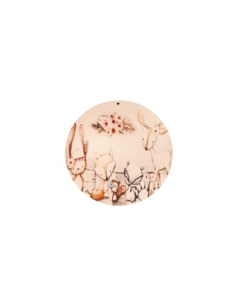 Διακοσμητικό ξύλινο κρεμαστό ρόζ με ζωάκια του δάσους