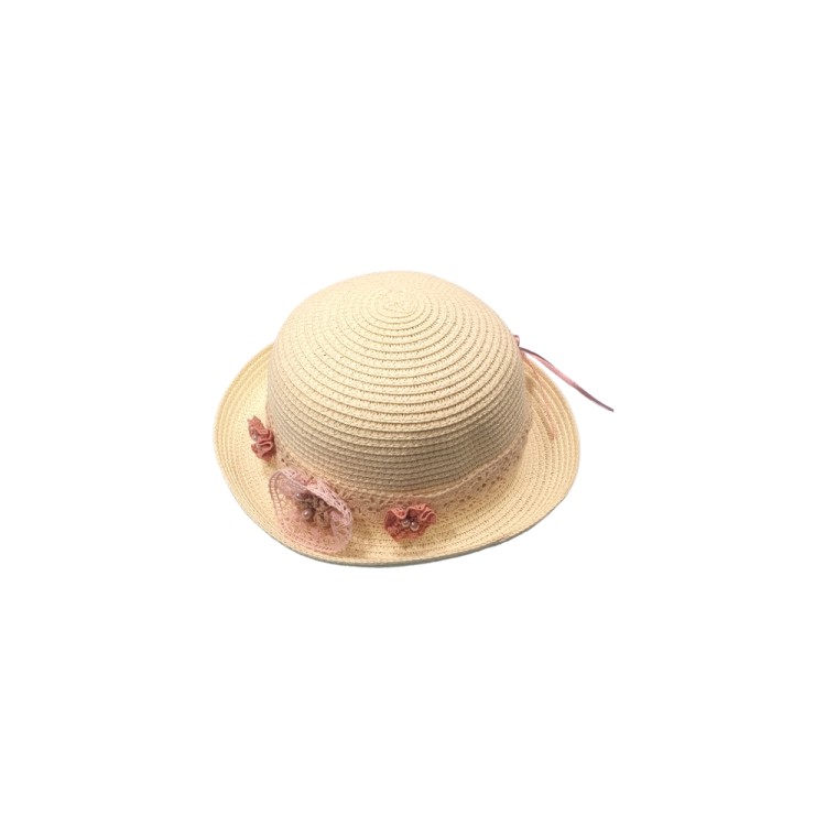 Βαπτιστικό καπέλο για κορίτσι με δαντέλα και λουλούδια Νο48