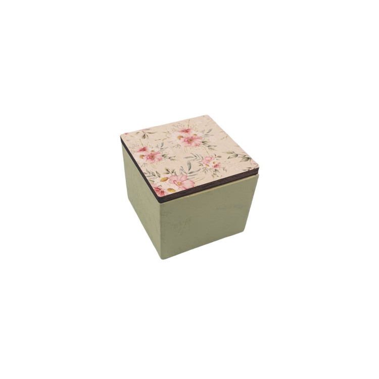 Κουτί χάρτινο λαχανί και ξύλινο καπάκι με λουλούδια