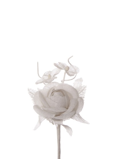 Διακοσμητικό τριαντάφυλλο γάζα λευκό 12cm