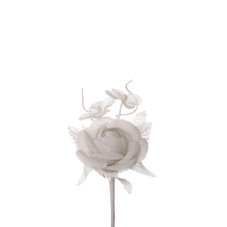 Διακοσμητικό τριαντάφυλλο γάζα λευκό 12cm
