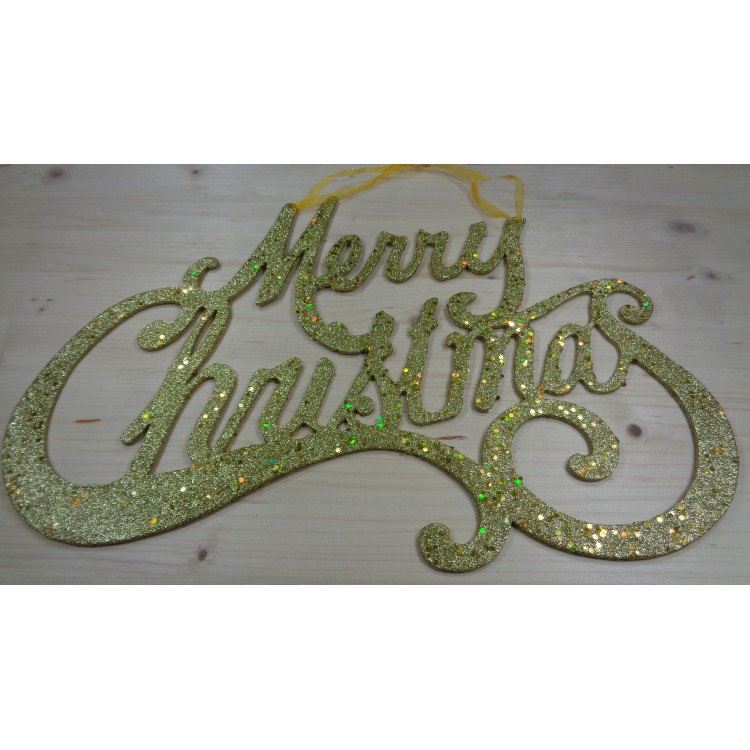 Πινακίδα Merry Christmas glitter χρυσή γίγας