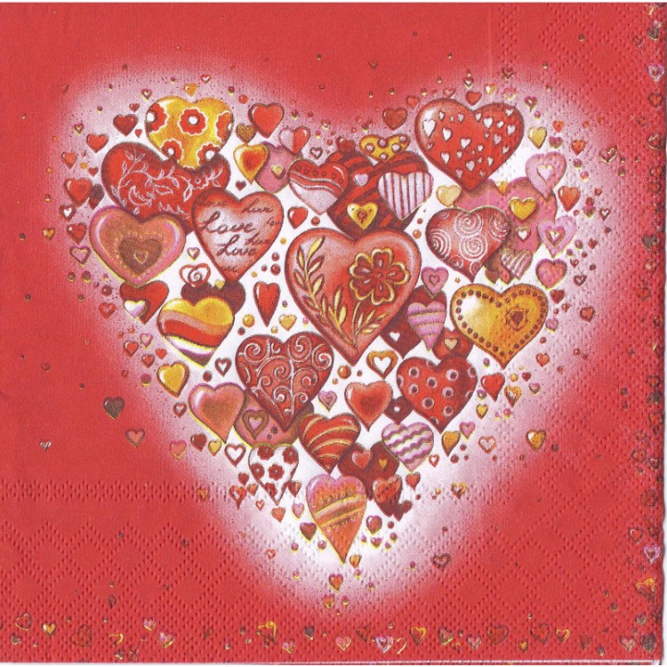 Χαρτοπετσέτα Καρδιά κόκκινη φοντό με καρδιές 33x33cm