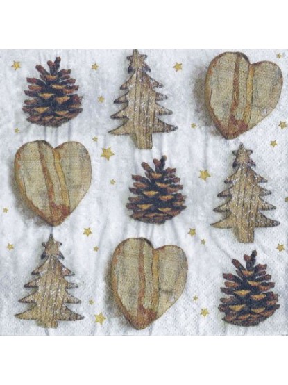 Χαρτοπετσέτα ξύλινα δεντράκια-καρδιές-κουκουνάρια 33x33cm (20τεμ)