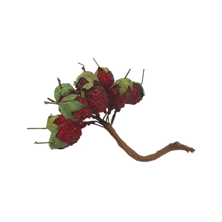Διακοσμητικές συνθετικές φράουλες μάτσο με σύρμα 12τεμ