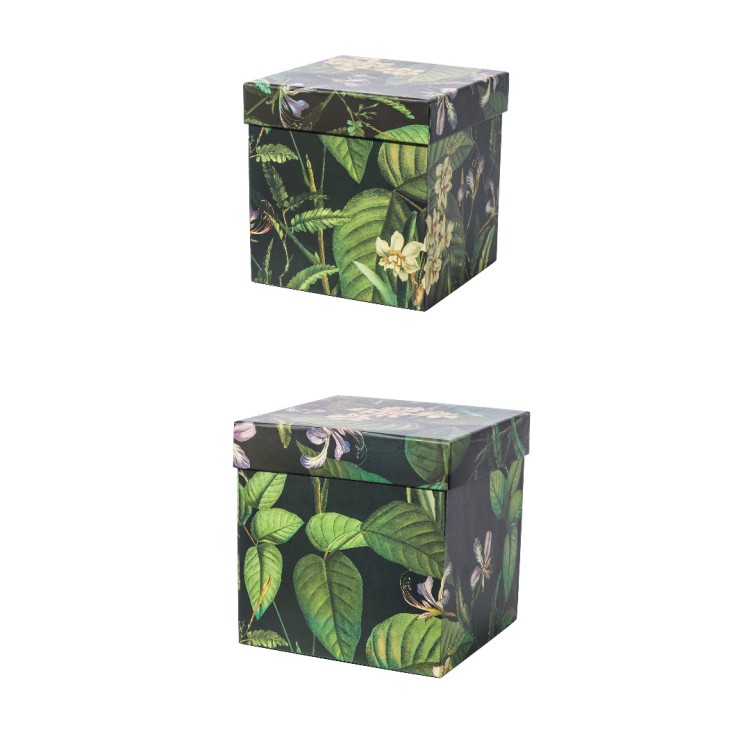 Κουτί χάρτινο τετράγωνο μαύρο με σχέδια λουλούδια