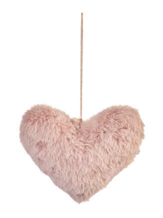 Καρδιά κρεμαστή γούνινη ροζ 15cm