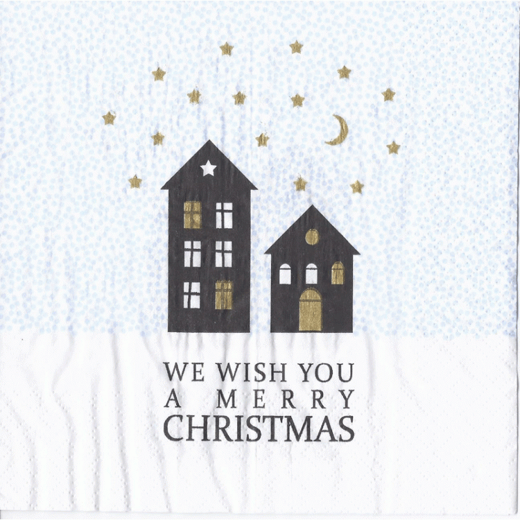 Χαρτοπετσέτα με μαύρα σπιτάκια "We Wish You a Merry Christmas" 33x33cm/τεμάχιο