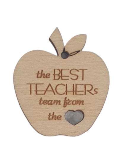 Ξύλινο μοτίφ μήλο μικρό "The best teacher's team from the heart"