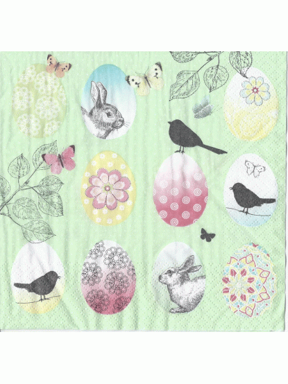 Χαρτοπετσέτα Διακοσμημένα αυγά με πουλιά και πεταλούδες βεραμάν