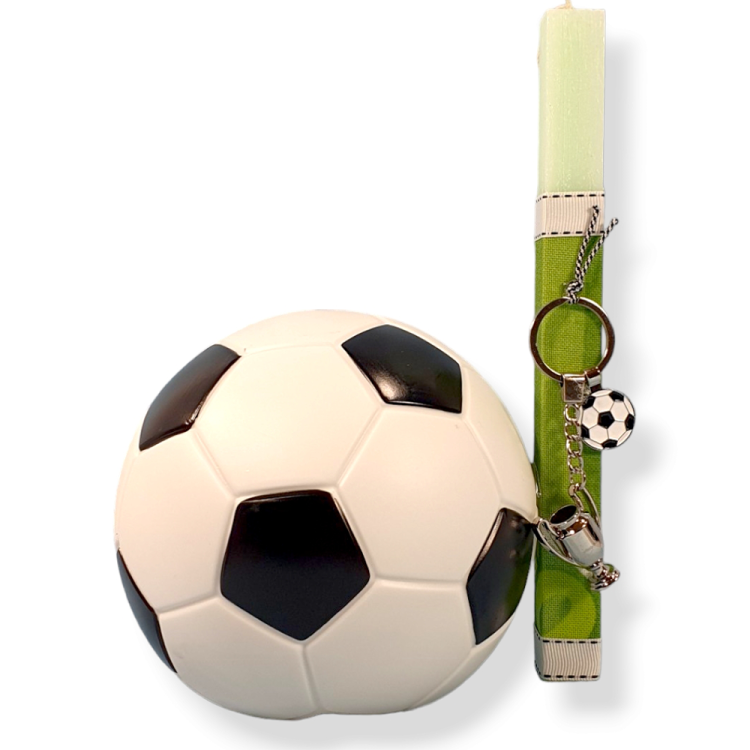Πασχαλινή λαμπάδα με κουμπαρά και μπρελόκ μπάλα ποδοσφαίρου