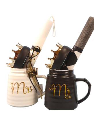 Πασχαλινή λαμπάδα για ζευγάρι με κούπες "Mr&Mrs"